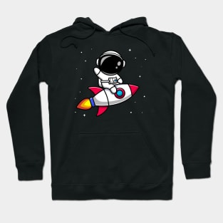 Astronaut Riding Rocket Cartoon Vector Icon Illustration (2) Hoodie